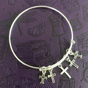 Cross Crosses Christian High Polish Stainless Steel Adjustable Charm Bracelet